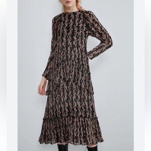 Zara Black and Red Ruffled Tiered Maxi Dress